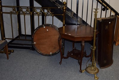 Lot 1117 - An Edwardian octagonal mahogany plant table, a brass double bed head, a 19th century mahogany...