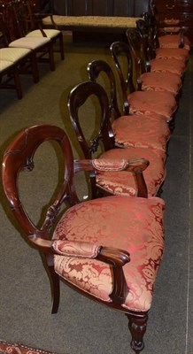 Lot 1122 - A set of six reproduction Victorian style balloon back dining chairs; another set of six...