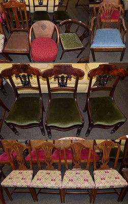 Lot 1207 - A set of four ash dining chairs and a carver chair; three Victorian mahogany dining chairs; a...