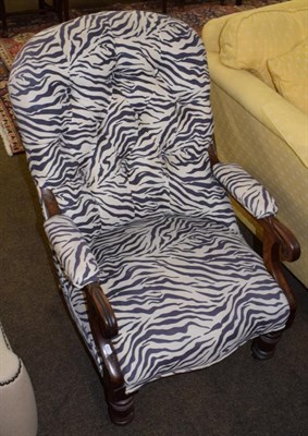 Lot 1210 - A Victorian mahogany framed open armchair, later upholstered in zebra print fabric