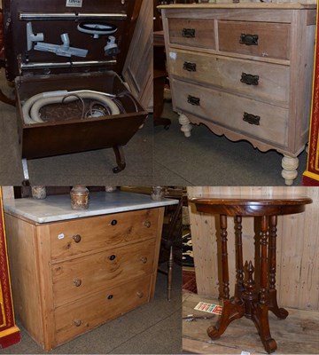 Lot 1230 - A Bylock table-vac/coffee table; an occasional table; a three height pine chest; and a marble...