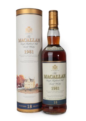 Lot 3011 - The Macallan Single Highland Malt Scotch Whisky 18 Years Old, distilled 1981, 43% vol 700ml, in...