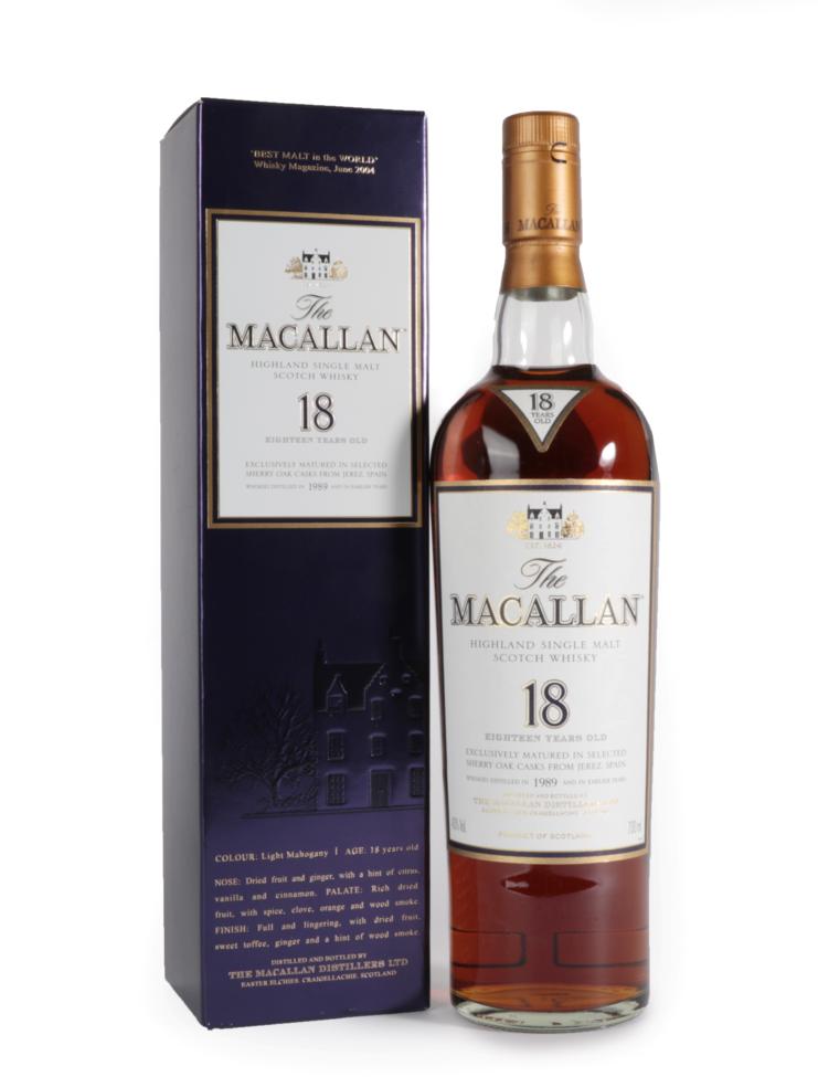 Lot 3019 - The Macallan Single Highland Malt Scotch Whisky 18 Years Old, distilled 1989, 43% vol 700ml, in...