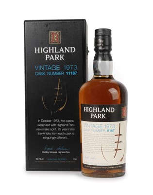 Lot 3165 - Highland Park 1973 Vintage Scotch Whisky, cask number 11167, bottle number 233/524, 50.4% vol 70cl