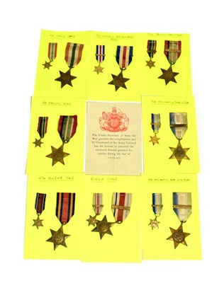 Lot 2008 - Eight Second World War Stars and Corresponding Miniatures, comprising Atlantic Star with clasp...