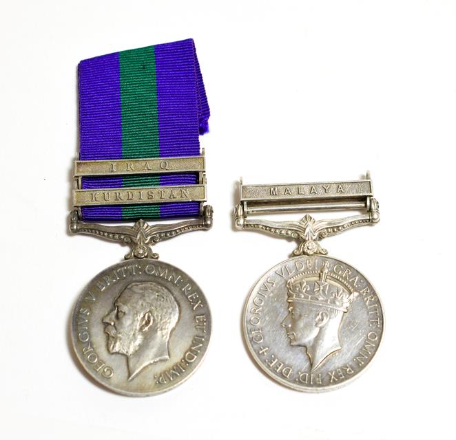 Lot 2020 - Two General Service Medals 1918-62, one with two clasps KURDISTAN and IRAQ, awarded to 13...