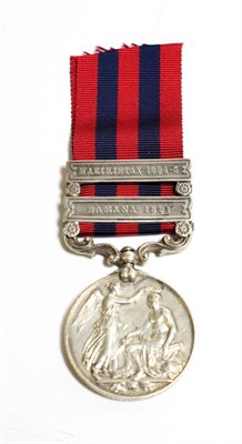 Lot 2024 - An India General Service Medal 1854-1895, with two clasps SAMANA 1891 and WAZIRISTAN 1894-5,...
