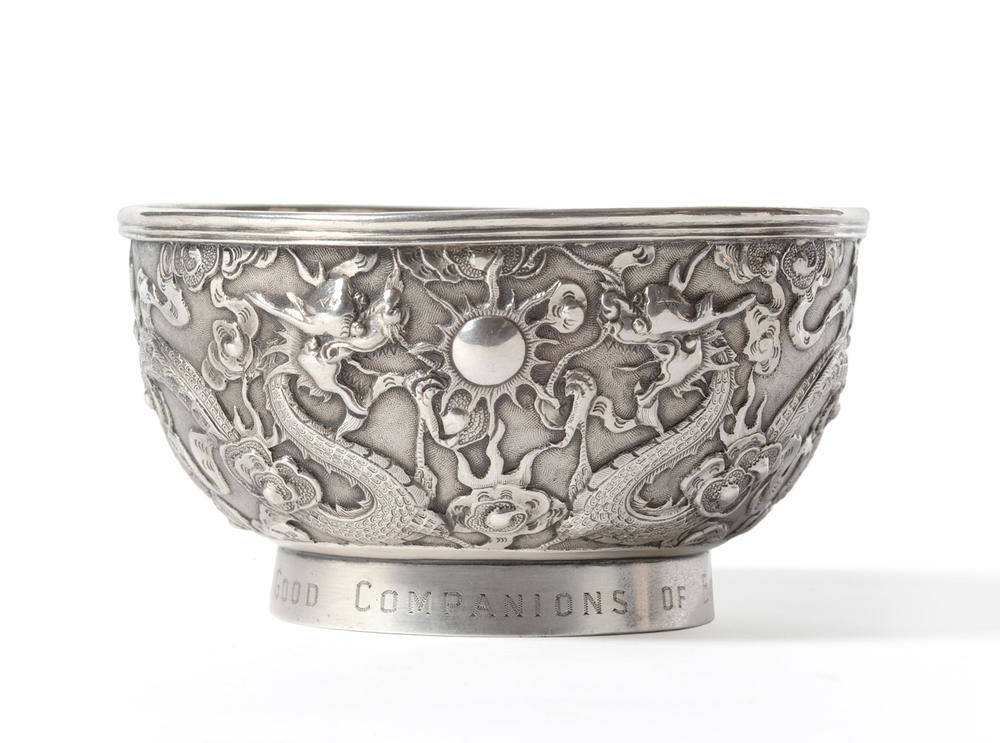Lot 282 - A Chinese Silver Bowl, Wang Hing, import marks for Edward & Sons, Glasgow 1898, the circular...