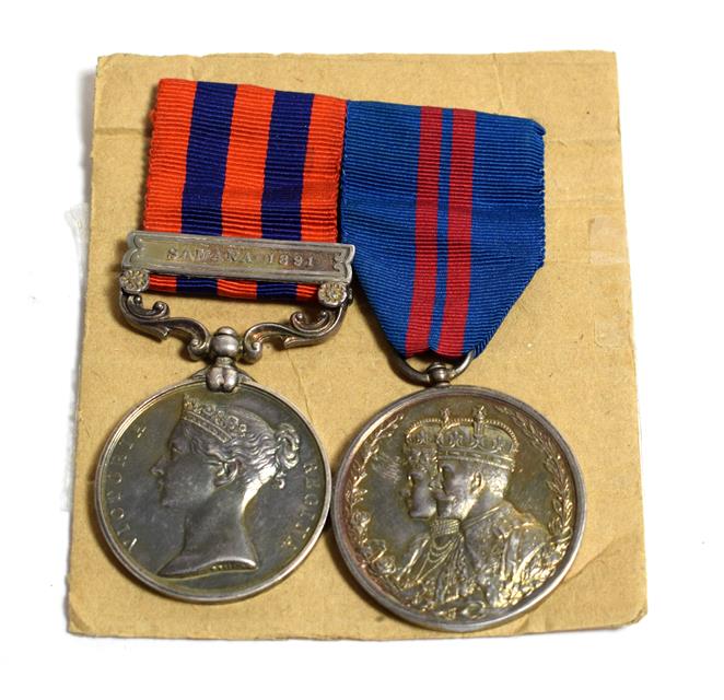 Lot 2040 - An India General Service Medal 1854-95, with clasp SAMANA 1891, awarded to Ltt. C.M. Dallas...
