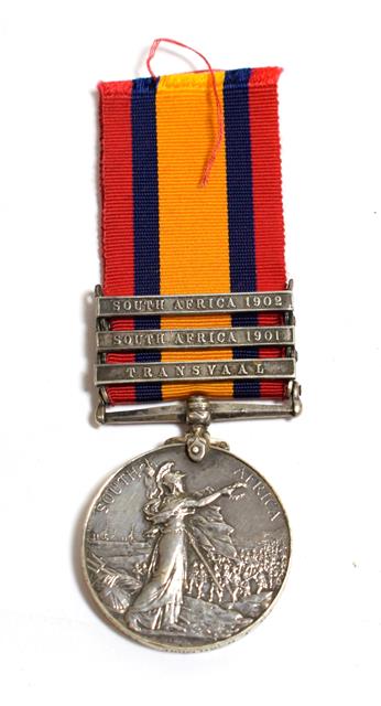 Lot 2061 - A Queen's South Africa Medal, with three clasps TRANSVAAL, SOUTH AFRICA 1901 and SOUTH AFRICA 1902