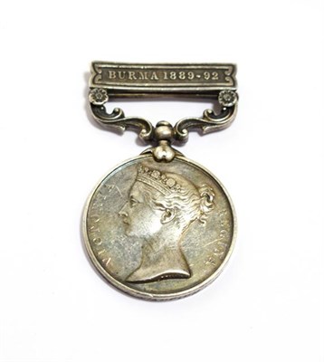 Lot 2063 - An India General Service Medal 1854, with clasp BURMA 1889-92, awarded to 1522 Pte.H.Margarie...