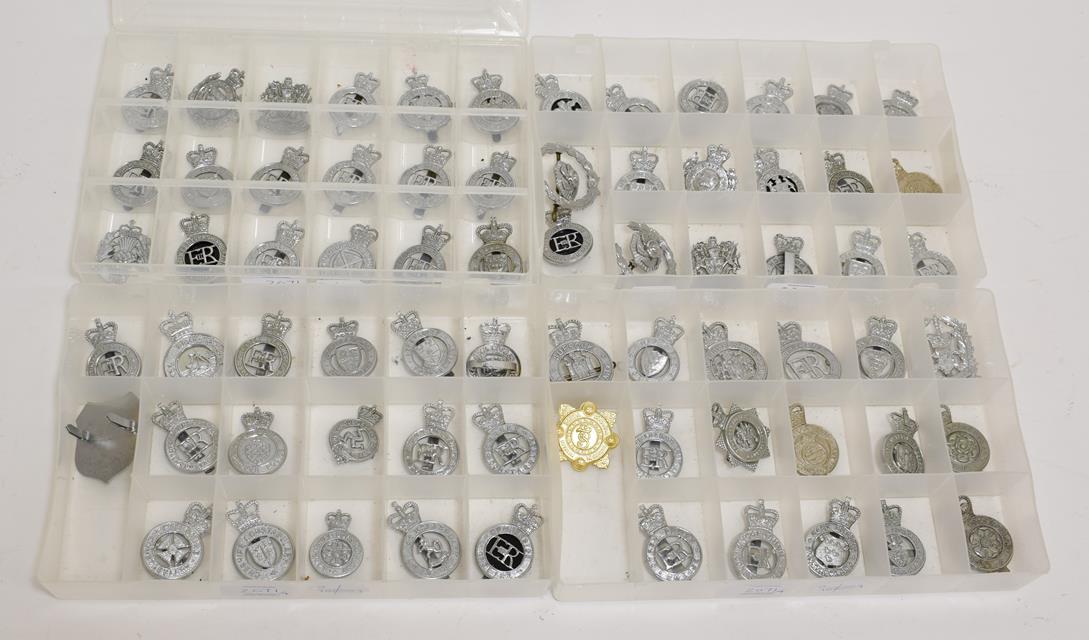 Lot 2071 - A Collection of Seventy Elizabeth II British Police Cap Badges, in chrome and white metal,...