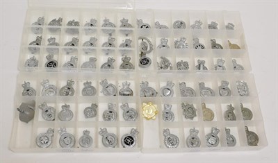 Lot 2071 - A Collection of Seventy Elizabeth II British Police Cap Badges, in chrome and white metal,...