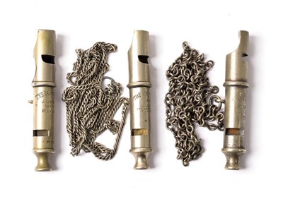 Lot 2083 - Three Early ''The Metropolitan'' Police Double Ended Whistles, in nickel, by J Hudson & Co.,...