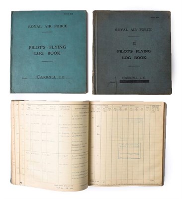 Lot 2102 - Three Second World War RAF Pilot's Flying Log Books, to 112444 Flight Lieutenant L E Carroll,...