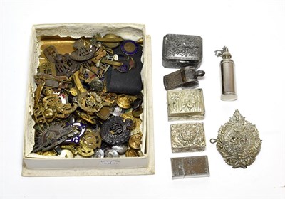 Lot 2109 - A Small Quantity of Militaria, including cap and collar badges, brooched military buttons,...