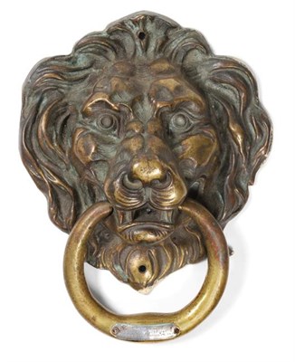 Lot 2126 - A Late 18th Century Brass Lion Mask and Ring Door Knocker,  the ring set with a later silver...