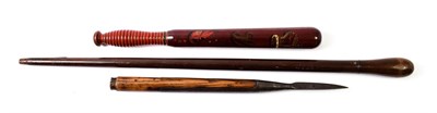 Lot 2129 - A Victorian Painted Wood Truncheon, the rounded maroon  body painted with crowned VR cypher,...