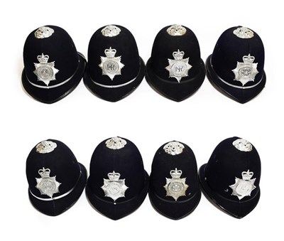 Lot 2133 - Eight Elizabeth II Police Custodian Rose Top Helmets, with chrome helmet plates to:-...
