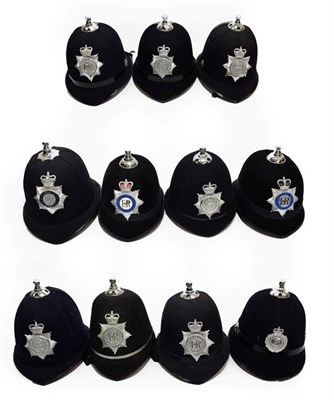 Lot 2136 - Eight Elizabeth II Police Custodian Ball Top Helmets, with chrome helmet plates to:- Devon &...