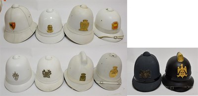 Lot 2142 - An Italian Police Tropical Helmet, of two panel white cloth construction, with white metal T.N....