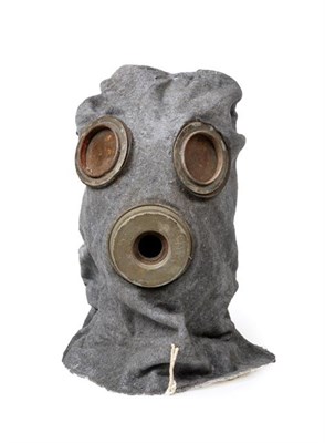 Lot 2147 - A Rare First World War German Hood for a Gas Mask, in fine grey cloth, the metal eyepieces with...
