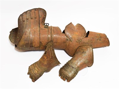Lot 2153 - Three Pieces of 16th Century Style Armour, comprising:- a neck guard, five lame pauldron,...
