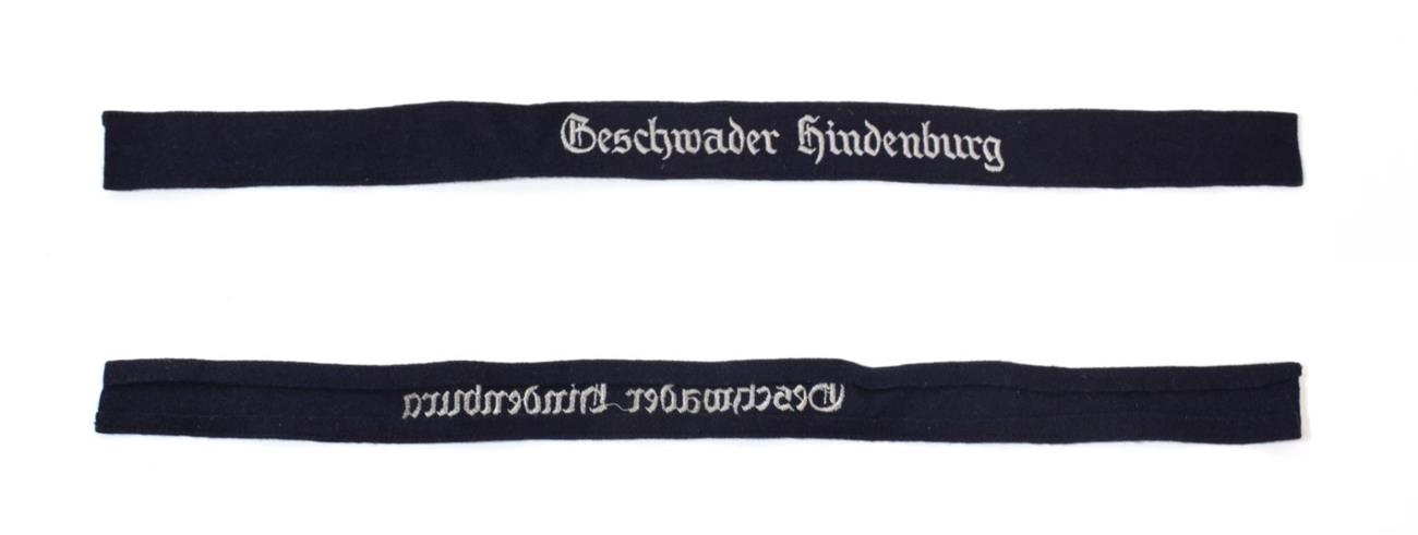 Lot 2163 - A German Third Reich Luftwaffe EM Cuff Title, of blue wool, machine embroidered in Sütterlin style