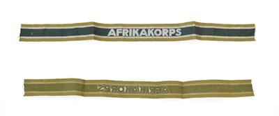 Lot 2164 - A German Third Reich Afrika Korps Cuff Title, First Pattern, of two tone green rayon, machine...