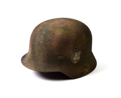 Lot 2174 - A German Third Reich M35 Double Decal Army Helmet, with 'Rauhlack' camouflage finish, traces of...