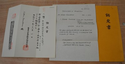 Lot 2185 - A Japanese Shinto Daisho in Shirasaya, each with signed tang for Tamba No Kami Yoshimichi and...
