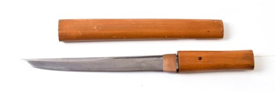 Lot 2192 - A Japanese Shin Shinto Aikuchi, the 20cm steel blade with slightly undulating hamon, a narrow...