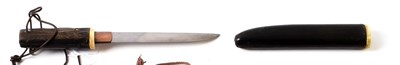 Lot 2193 - A Second World War Japanese Kamikaze Pilot's Knife, with unsigned 13.5cm steel blade, one piece...