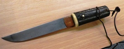 Lot 2193 - A Second World War Japanese Kamikaze Pilot's Knife, with unsigned 13.5cm steel blade, one piece...