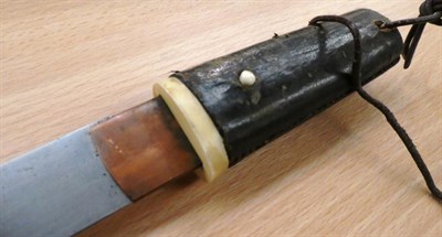 Lot 2193 - A Second World War Japanese Kamikaze Pilot's Knife, with unsigned 13.5cm steel blade, one piece...