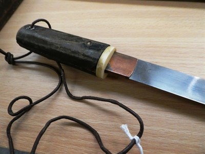Lot 2193 - A Second World War Japanese Kamikaze Pilot's Knife, with unsigned 13.5cm steel blade, one piece...