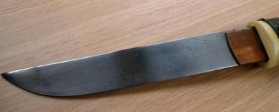 Lot 2193 - A Second World War Japanese Kamikaze Pilot's Knife, with unsigned 13.5cm steel blade, one piece...