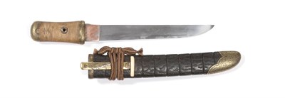Lot 2194 - A Japanese Shin Shinto Aikuchi, the 18cm unsigned steel blade with faint hamon, the one piece...