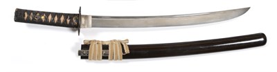 Lot 2196 - A Japanese Shinto Wakizashi, the 40cm steel blade with billowing hamon and narrow fuller to the...