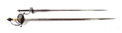 Lot 2220 - A 17th Century English Rapier, with 98.5cm double edge tapered steel blade, the iron hilt with...