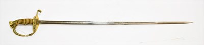 Lot 2239 - A US Naval Sword, the 78.5cm fullered blade etched with fouled anchor, USN standard and ribbon...