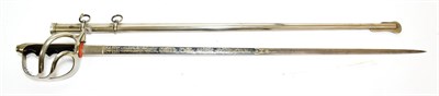 Lot 2243 - A Late 19th Century Italian Officer's Sword, the blade 79cm double edge blued and gilt steel...