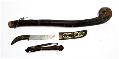 Lot 2271 - An Indian Small Knife, with single edge steel blade, curved horn handle and brass mounted bone...