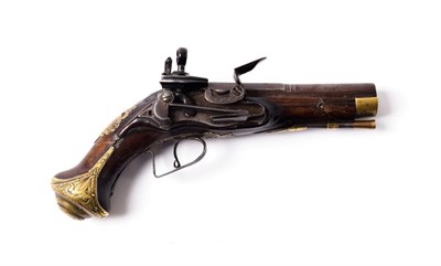 Lot 2322 - An 18th Century Spanish Miquelet Lock Pocket Pistol, the 10cm round steel barrel octagonal at...