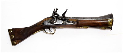 Lot 2325 - A 19th Century Indian Flintlock Blunderbuss Pistol, the 22.5cm damascus barrel inlaid with...