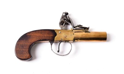 Lot 2341 - An Early 19th Century Flintlock Pocket Pistol, with 6cm round brass barrel, the underside...