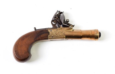 Lot 2342 - An Early 19th Century Flintlock Pocket Pistol by Labron, Leeds, the 6cm brass cannon barrel...