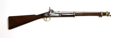 Lot 2370 - A Victorian Enfield Two Band Percussion Cavalry Carbine, the 53cm steel barrel with faint...