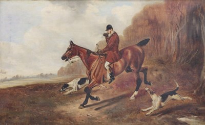 Lot 1008 - British School (19th century)  A pair of naive hunting scenes Oil on canvas, 39.5cm by 64.5cm