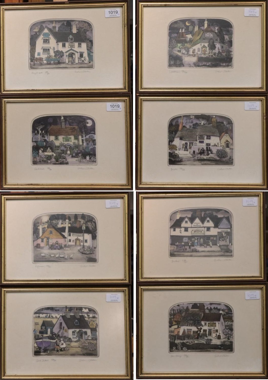 Lot 1019 - Graham Clarke (b.1941) A set of eight signed and numbered etchings from the Outside Inns series, to